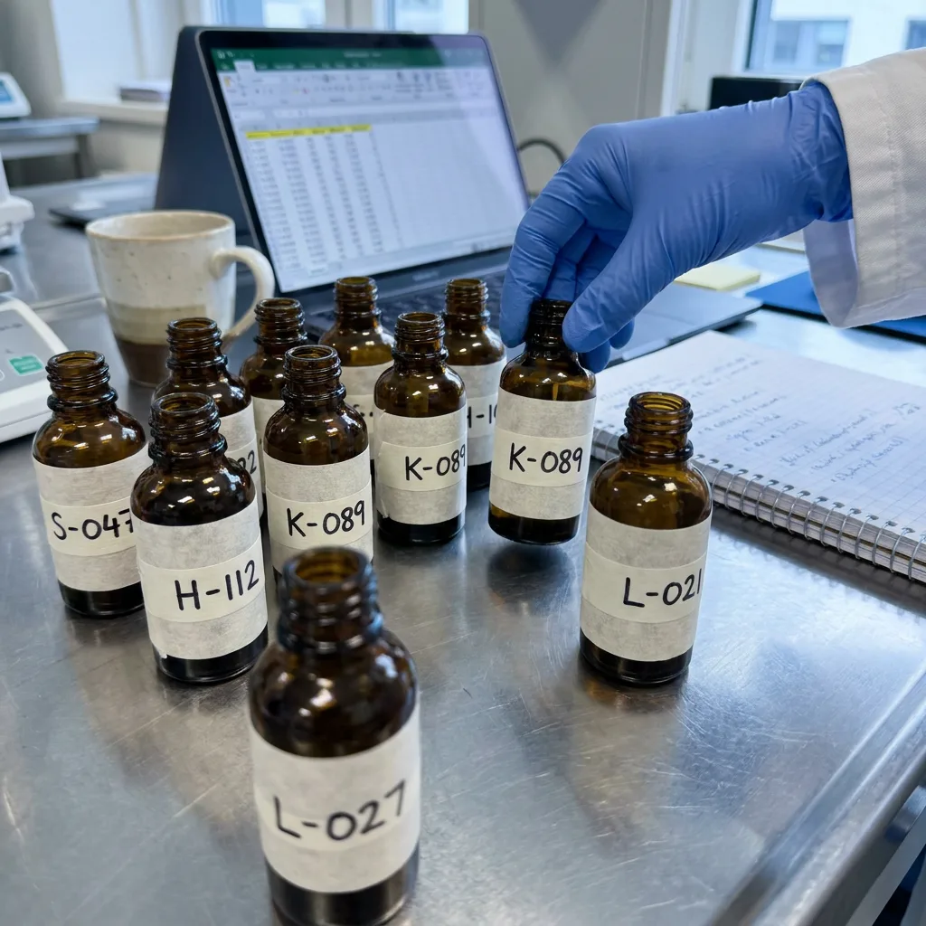Campioni di prodotto senza confezione preparati per il test alla cieca