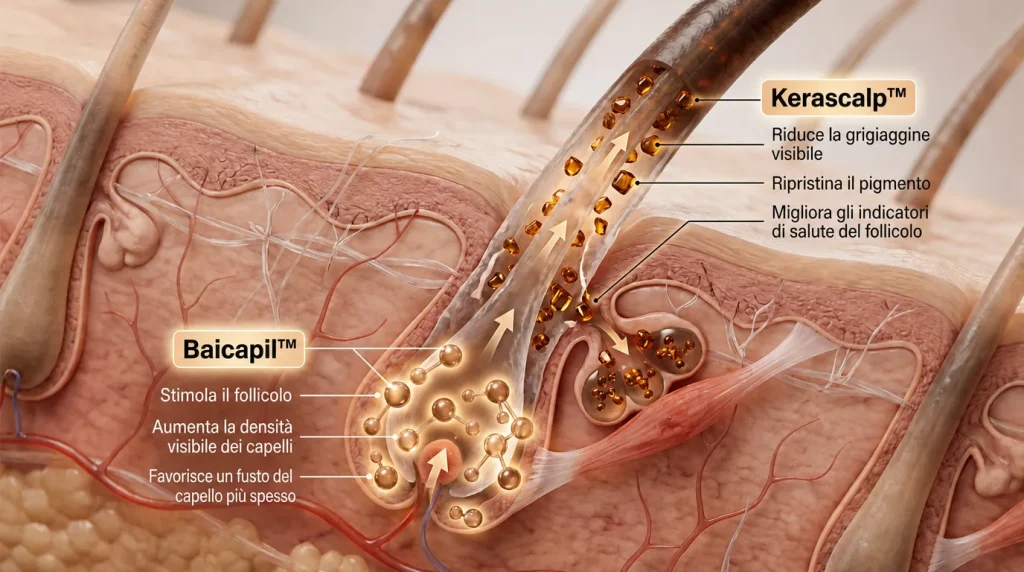 Figura da una rivista scientifica: evidenze cliniche per Baicapil e Kerascalp